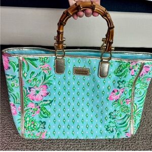 Lilly Pulitzer Canvas Tote with Bamboo Handles | Never Worn